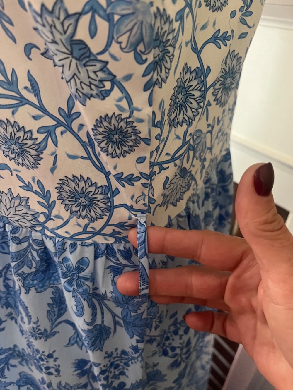 CeCe Blue & White Floral Tiered Cotton Belted Full Button-Front Midi Dress - XL - Picture 8 of 11